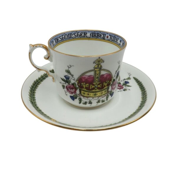 AYNSLEY Queen Elizabeth II Coronation 1953 Bone China Tea Cup & Saucer Set - Picture 1 of 11